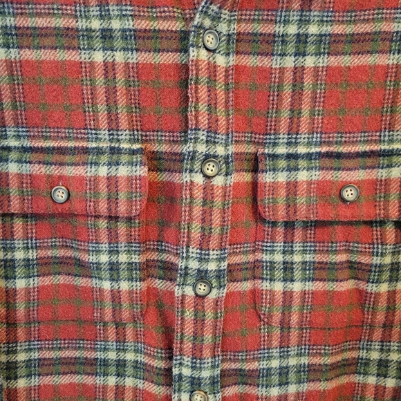 Y2K GAP Wool Red Green Plaid Flannel Button Up Shacket With Corduroy Collar - Picture 2 of 7